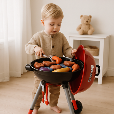 BBQ playset with realistic accessories – wheels, toy food | Kids role play