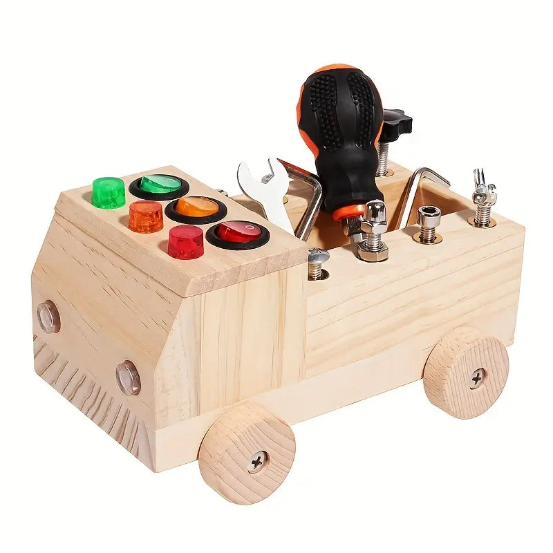 Montessori activity board with LED lights – fine motor skills, screws & tools | kids 3-12