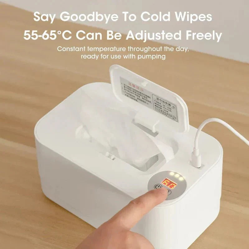 Baby wipe warmer with LED display – USB rechargeable, holds 80 wipes | Nappy care