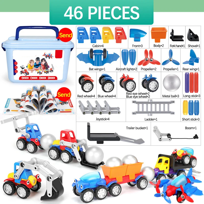Magnetic vehicle building set with snap-together pieces – creative, educational play | kids toy