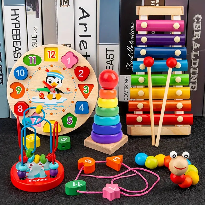 5-in-1 Montessori wooden play set – motor skills, music & sensory play | baby toys