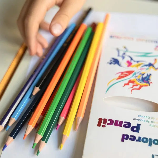 Colouring pencils with ergonomic grip – set of 12, safe wood, Montessori-inspired | kids