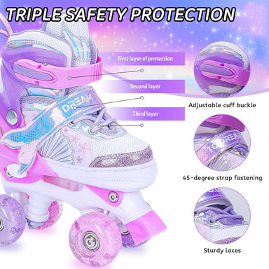 Adjustable roller skates with glitter design – comfortable fit, ankle support | kids
