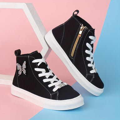 Girls' high top trainers – canvas upper, side zip, grip sole | kids' sneakers