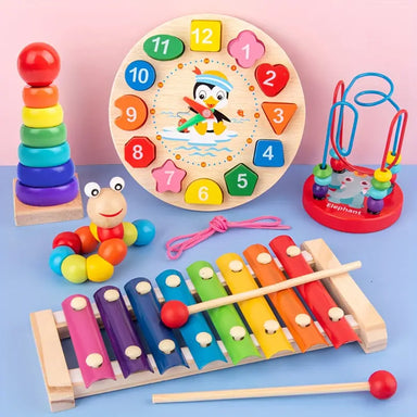 5-in-1 Montessori wooden play set – motor skills, music & sensory play | baby toys