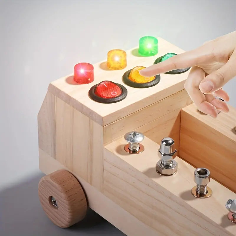 Montessori activity board with LED lights – fine motor skills, screws & tools | kids 3-12