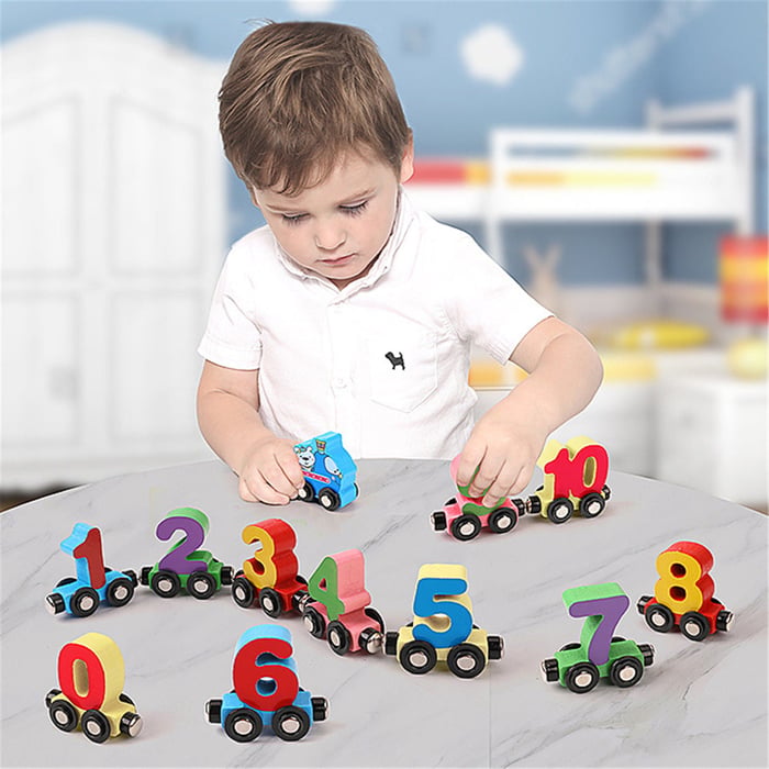 Magnetic wooden train set – letters, numbers, educational play | for kids