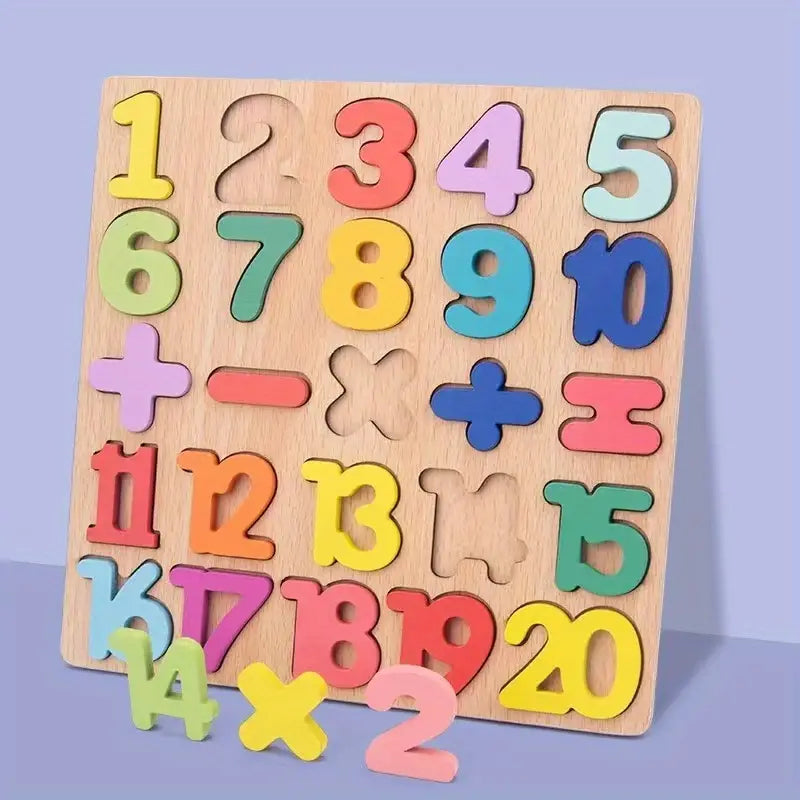 Wooden puzzle set teaches letters, numbers and shapes – sturdy, safe | Toddlers