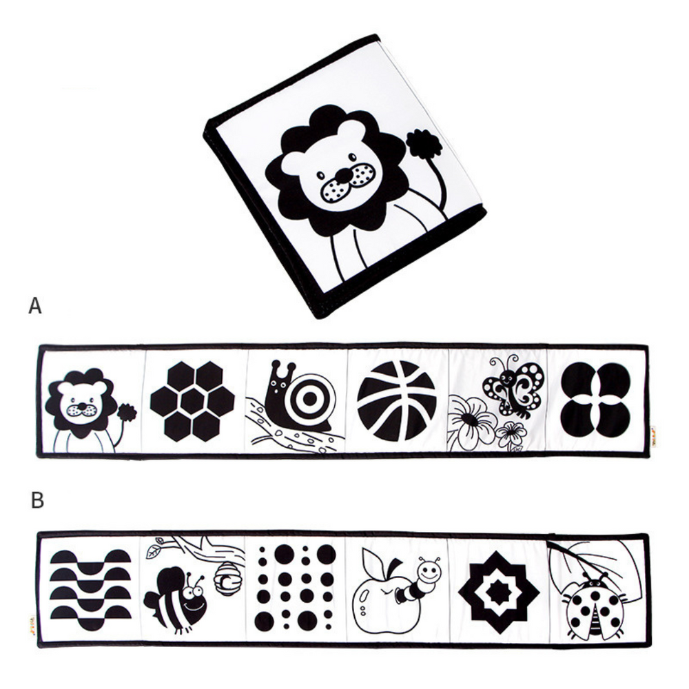 Contrast book for babies – soft fabric, from birth, animal design | Montessori toy