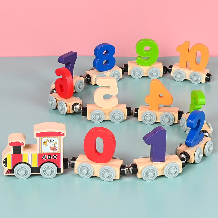 Magnetic wooden train set – letters, numbers, educational play | for kids