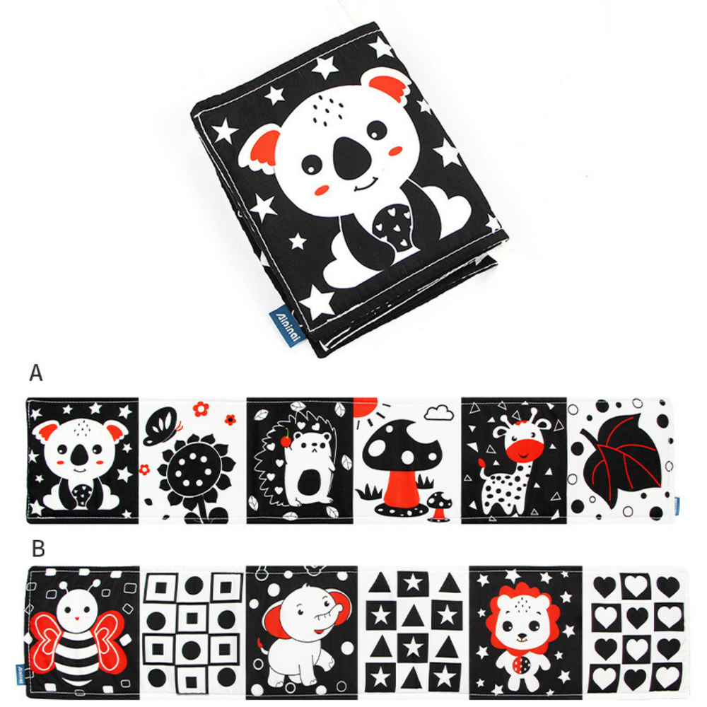 Contrast book for babies – soft fabric, from birth, animal design | Montessori toy