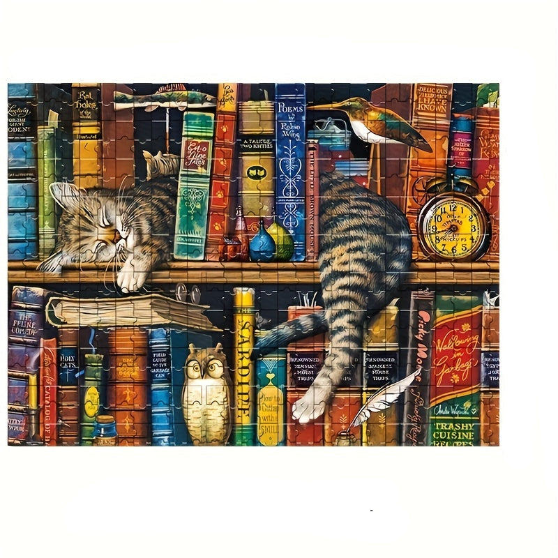 1000-piece cat jigsaw puzzle with cosy book theme – relaxing hobby, detailed design | puzzle lovers