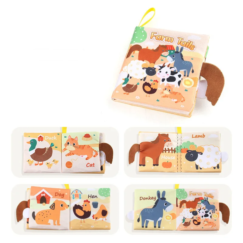 Fabric baby book with tags – sounds, cotton, 15x14 cm | sensory toy