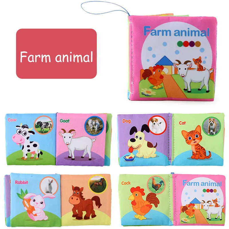 Fabric baby book with tags – sounds, cotton, 15x14 cm | sensory toy
