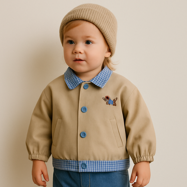 Baby and toddler baseball jacket with patchwork design – elastic cuffs | unisex autumn wear
