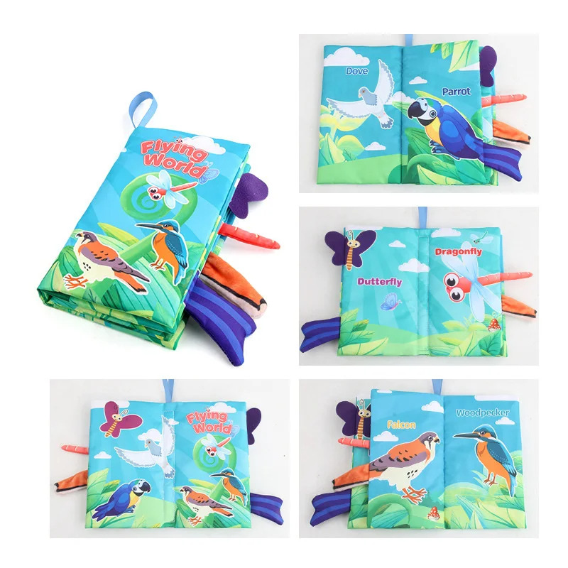 Fabric baby book with tags – sounds, cotton, 15x14 cm | sensory toy