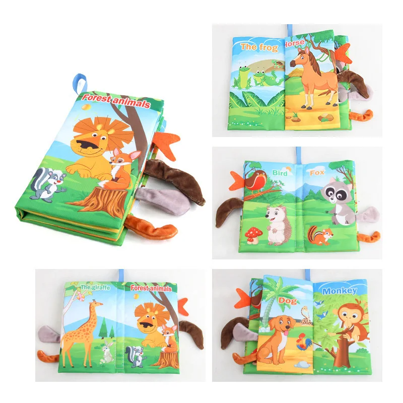 Fabric baby book with tags – sounds, cotton, 15x14 cm | sensory toy