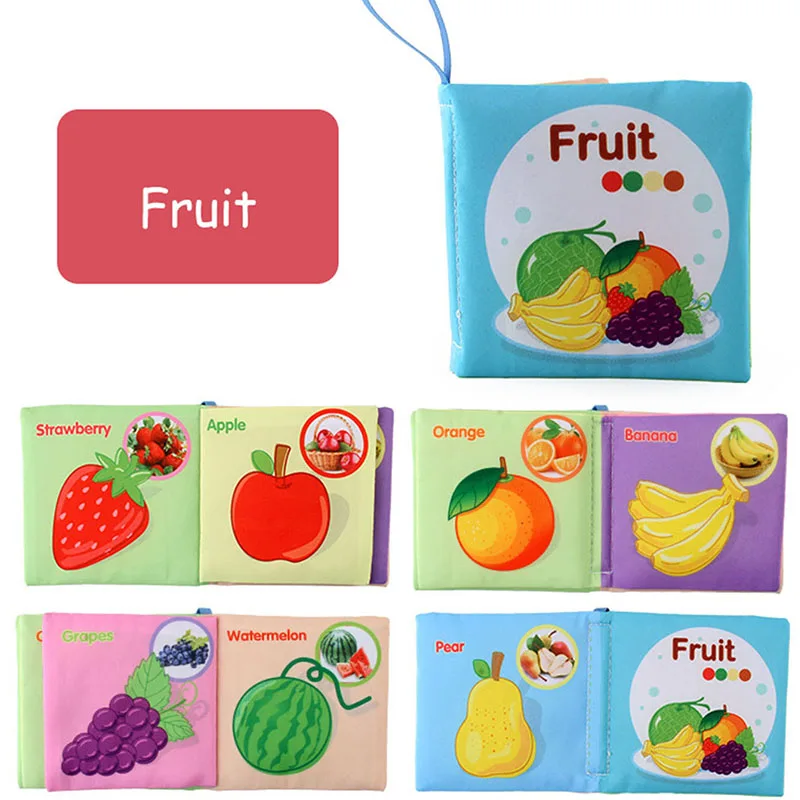 Fabric baby book with tags – sounds, cotton, 15x14 cm | sensory toy