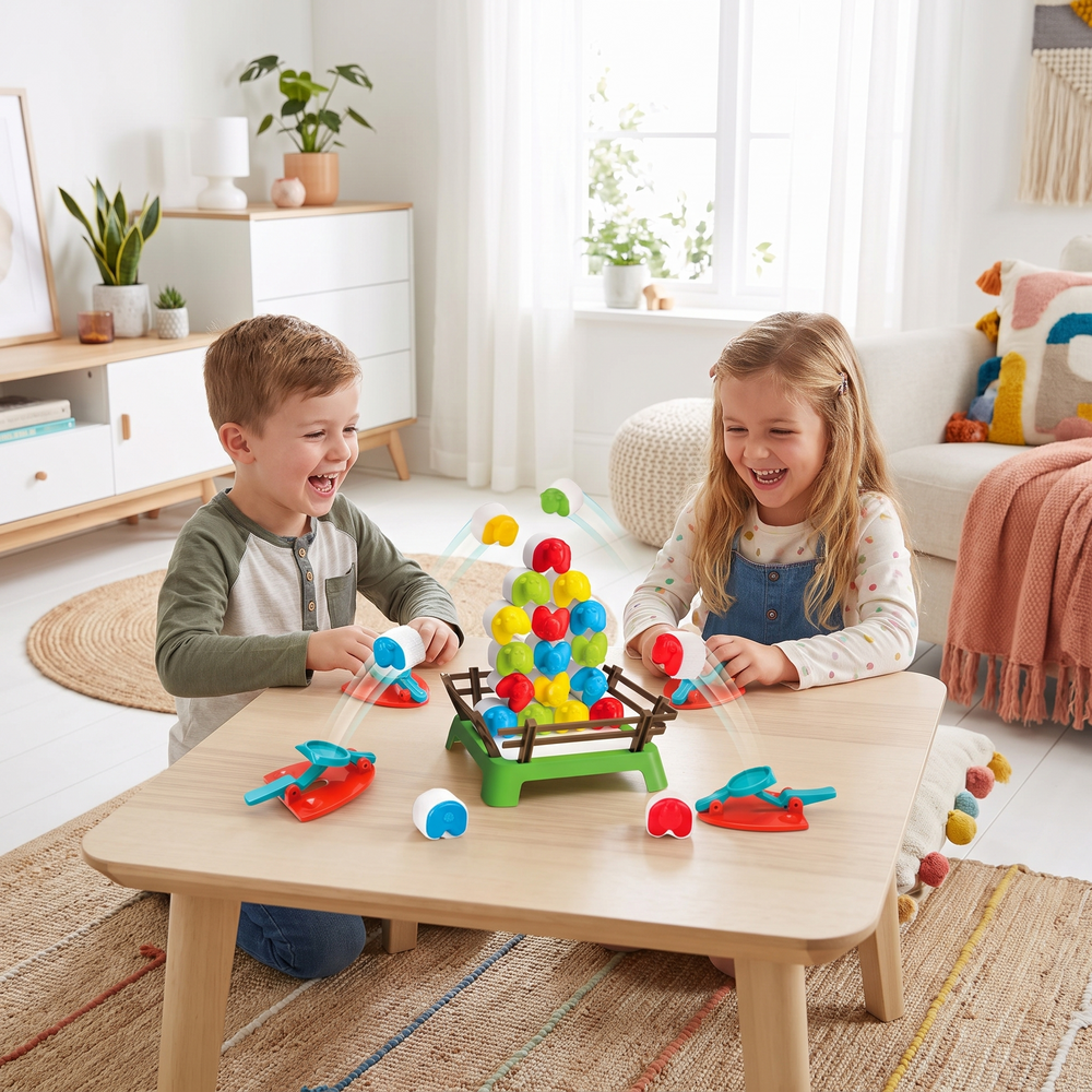 Jumping sheep board game with catapults – fun, educational, colourful | family game
