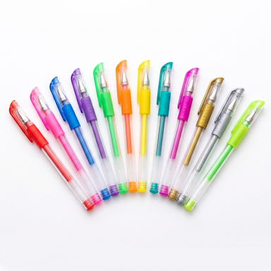 3D gel pens set with 12 glitter colours – glossy, smooth-writing, quick-drying | for kids