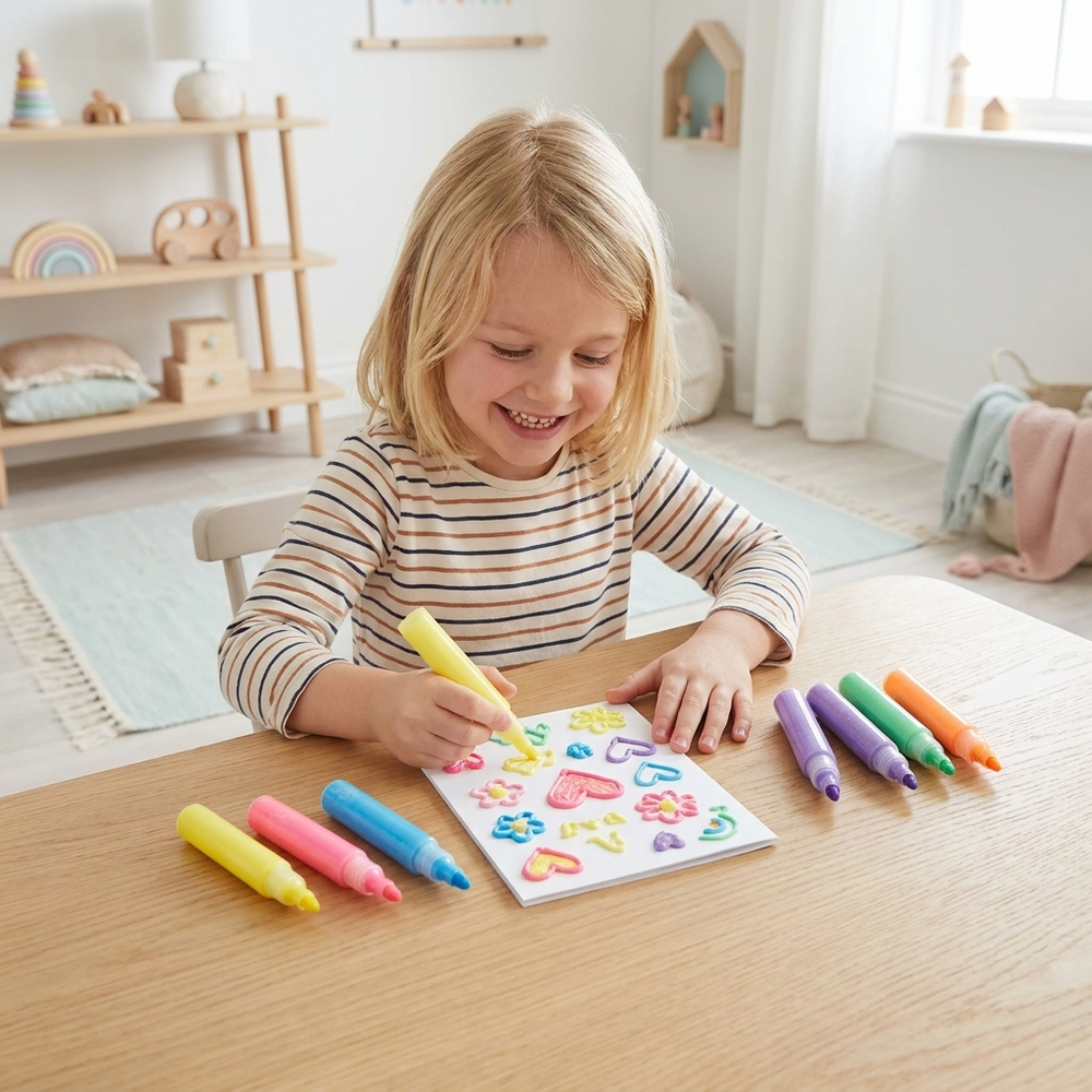 Puffy 3D drawing pens with popcorn effect – non-toxic, 6 colours | kids craft set