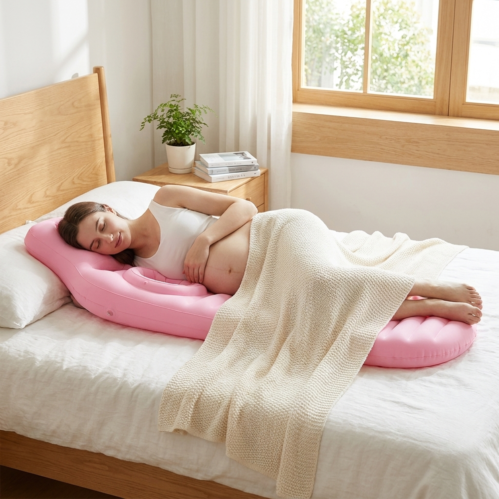 Inflatable pregnancy pillow with belly cutout – supports back, hips and legs | maternity support