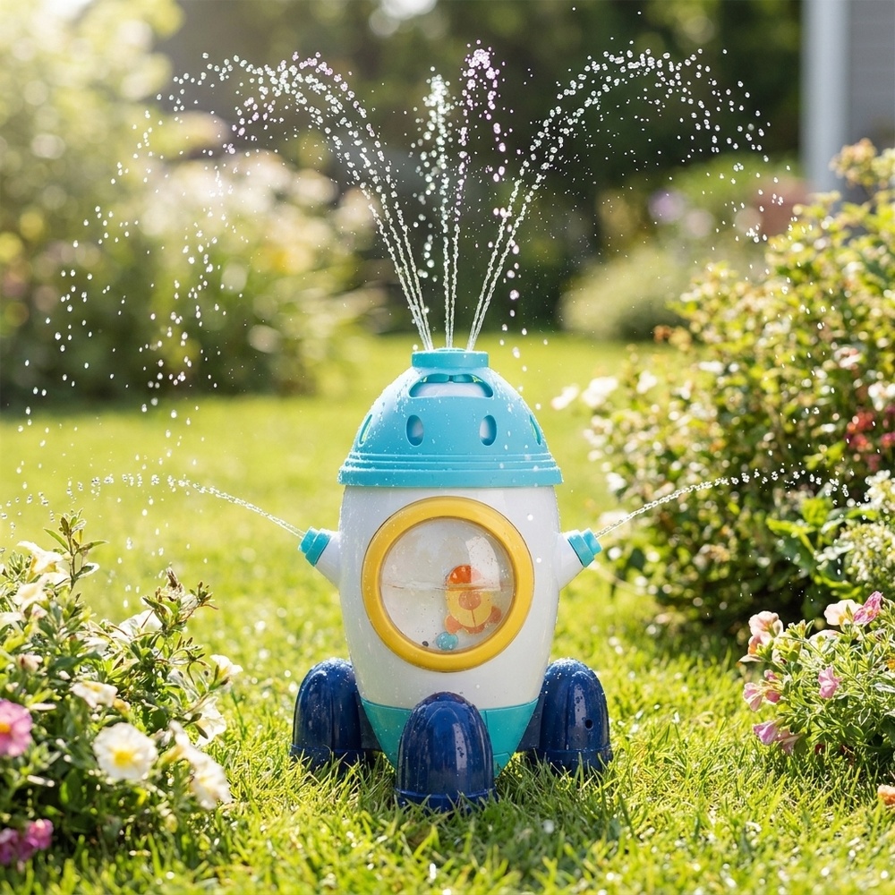 Rocket fountain water toy connects to garden hose – splashing fun, durable plastic | garden play