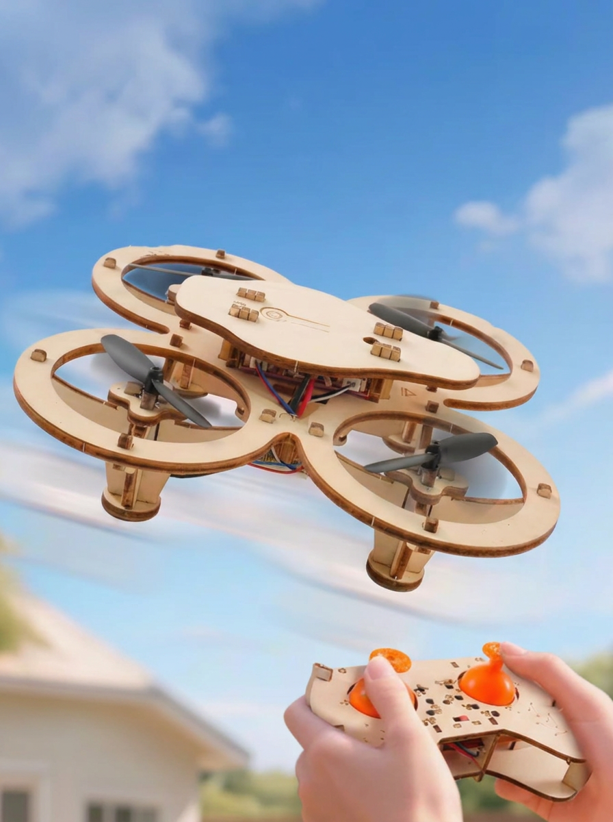 Wooden DIY drone building kit with height control – safe frame, STEM learning | Kids