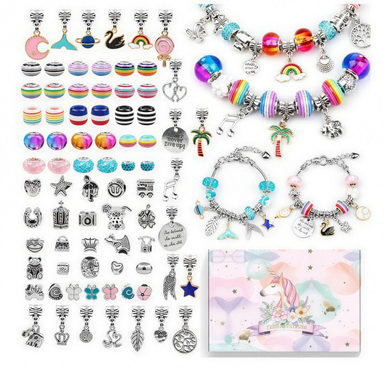 DIY bracelet making kit with beads and charms – creative, colourful jewellery set | kids craft