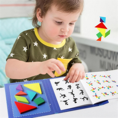Wooden tangram puzzle with magnetic pieces – compact, portable, Montessori-inspired | Kids