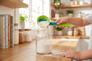 Measuring scoop with funnel – accurate dosing, mess-free pouring | baby milk powder