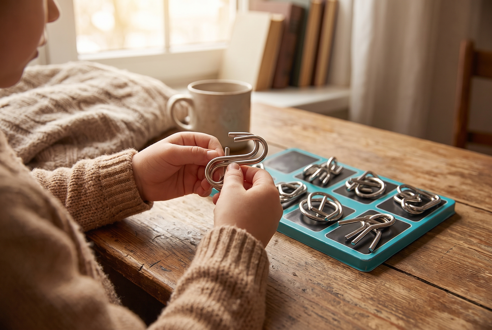 Metal puzzle rings brain teaser – polished metal, one correct order | kids & adults