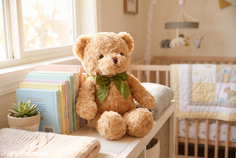 Plush teddy bear with bow – soft fur and embroidered details | multiple sizes
