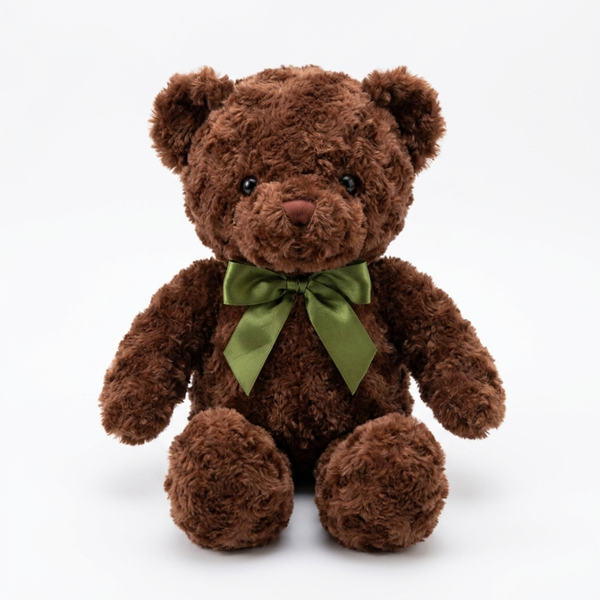 Plush teddy bear with bow – soft fur and embroidered details | multiple sizes