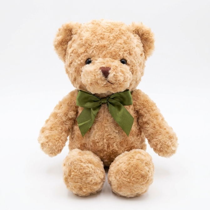 Plush teddy bear with bow – soft fur and embroidered details | multiple sizes