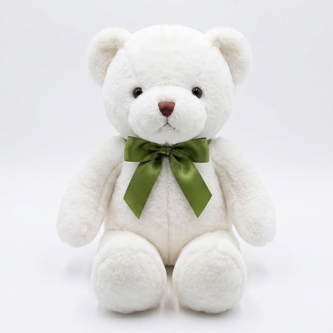 Plush teddy bear with bow – soft fur and embroidered details | multiple sizes