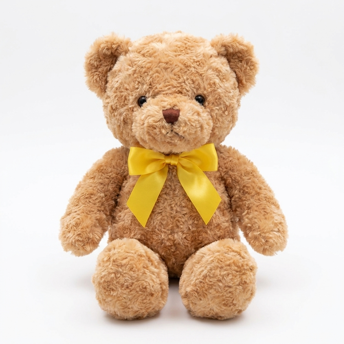 Plush teddy bear with bow – soft fur and embroidered details | multiple sizes