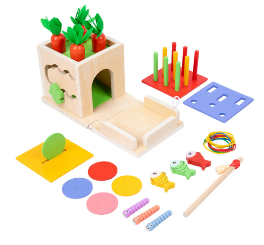 Wooden Montessori activity cube 8-in-1 – Fine motor skills, shapes & colours | Babies 6m+