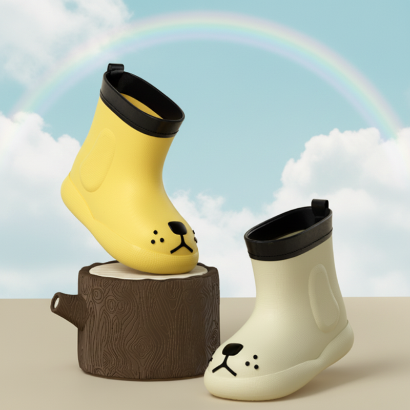 Wellies with a dog-face toe design – waterproof PVC, non-slip sole | kids' rain boots