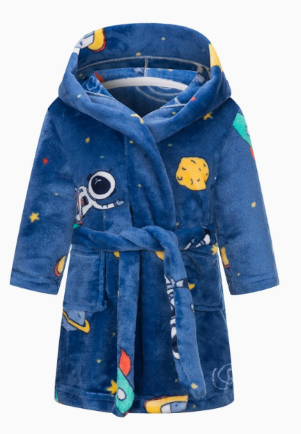 Children's dressing gown with space print – warm fleece, hood, pockets | boys