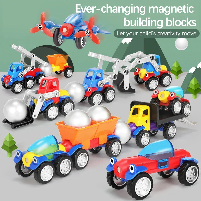 Magnetic vehicle building set with snap-together pieces – creative, educational play | kids toy