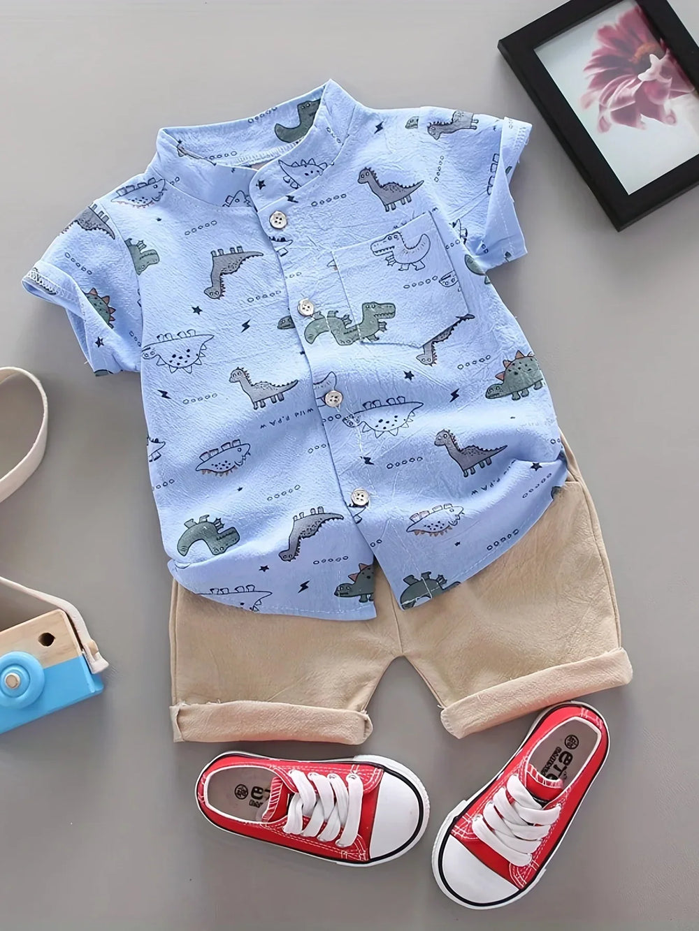 Dino summer outfit with breathable fabric – soft, playful 2-piece set | boys 9 months-3 years