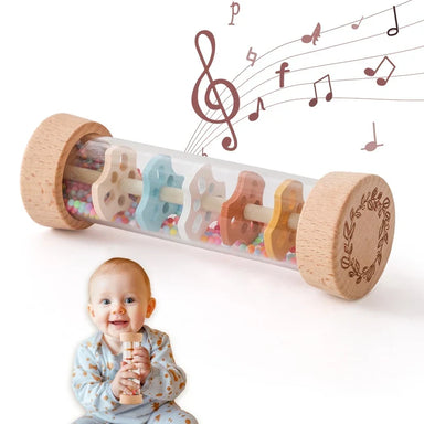 Sound stick with rain sound and colour beads – wooden sensory baby toy | Musical toy