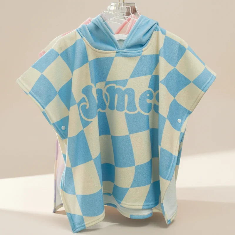 Personalised hooded bath cape with embroidered name – soft, absorbent, quick-drying | swimming
