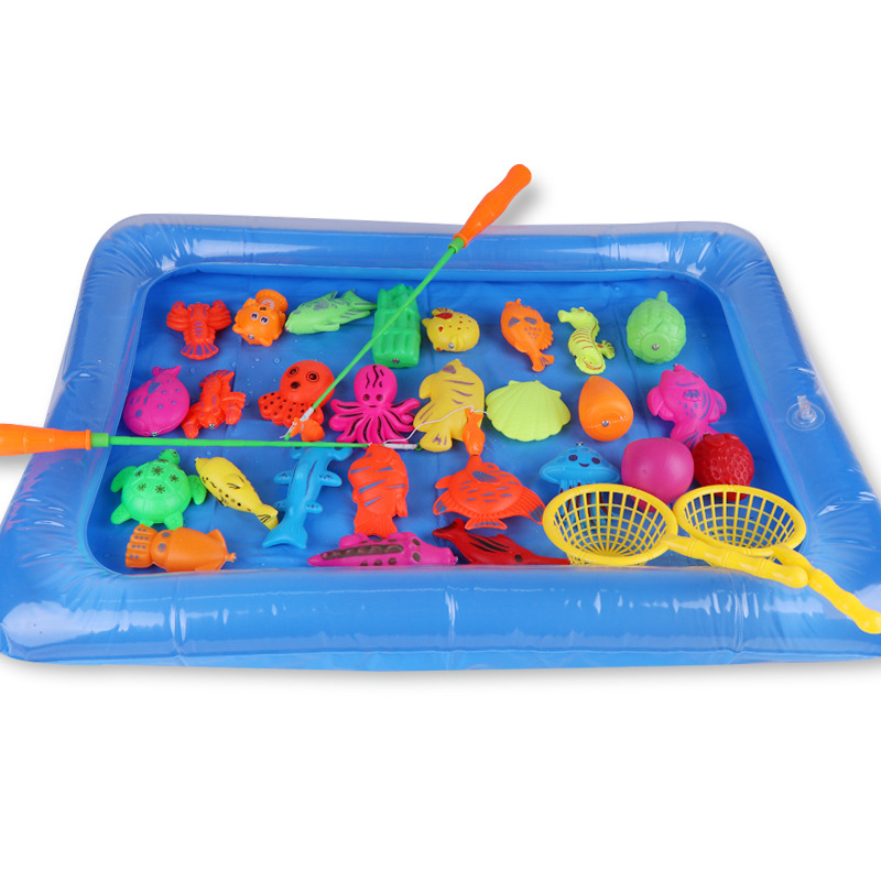 Fishing game set for kids with pool – 46 fish, 3 rods, pump | Complete set