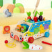 Wooden pull-along cart with fishing game – sorting blocks, animal shapes | Montessori toy