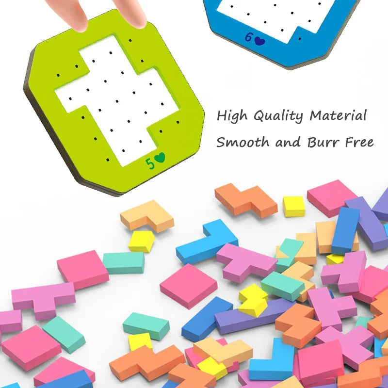 Wooden geometric puzzle blocks – shapes, colours, fine motor skills | Educational toy for kids