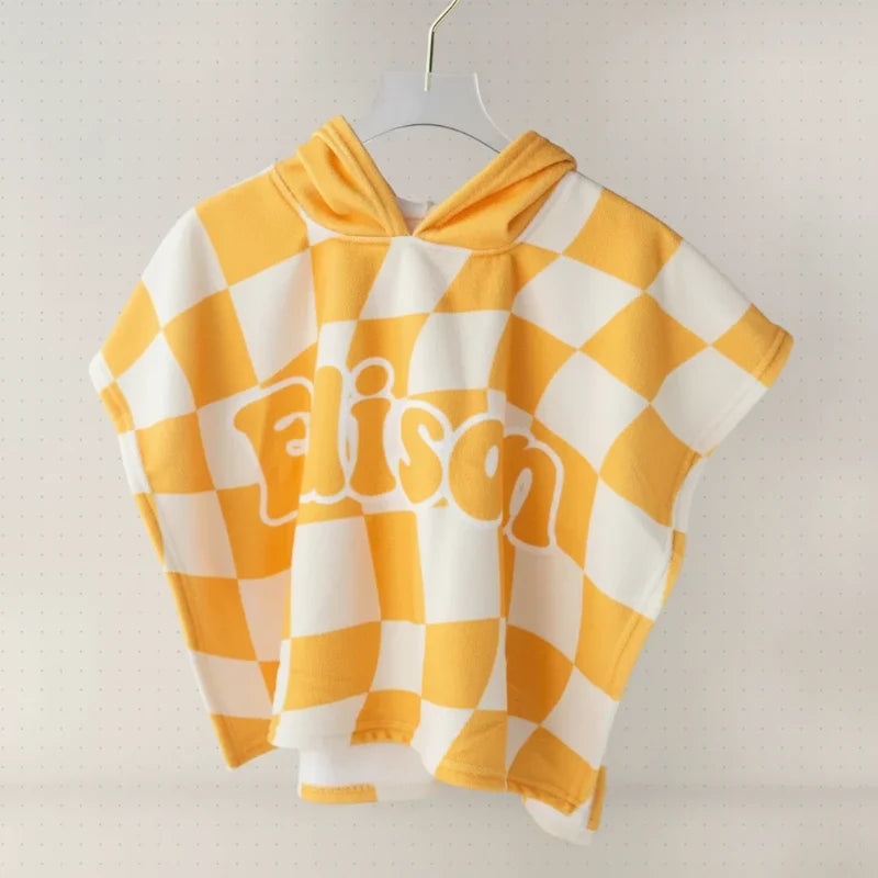 Personalised hooded bath cape with embroidered name – soft, absorbent, quick-drying | swimming