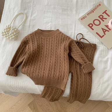 Knitted jumper & trousers set for warm autumn days – soft knit, elastic waistband | kids