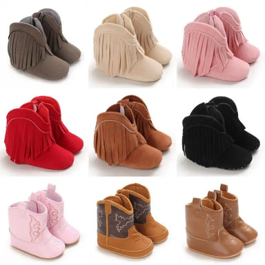 Baby cowboy boots with non-slip sole – soft lining, fringe detail | girls